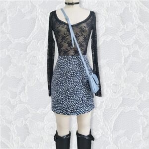 Vintage blue floral skort / shorts with skirt style flap Size 8